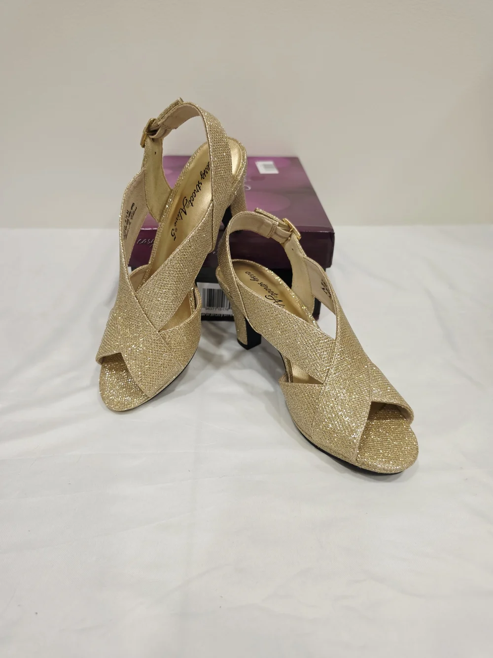 easy street Gold Glitter Christy Crisscross Slingback Heels